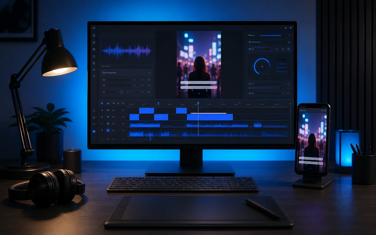Estúdio de edição transformando gravações em vídeos prontos para redes